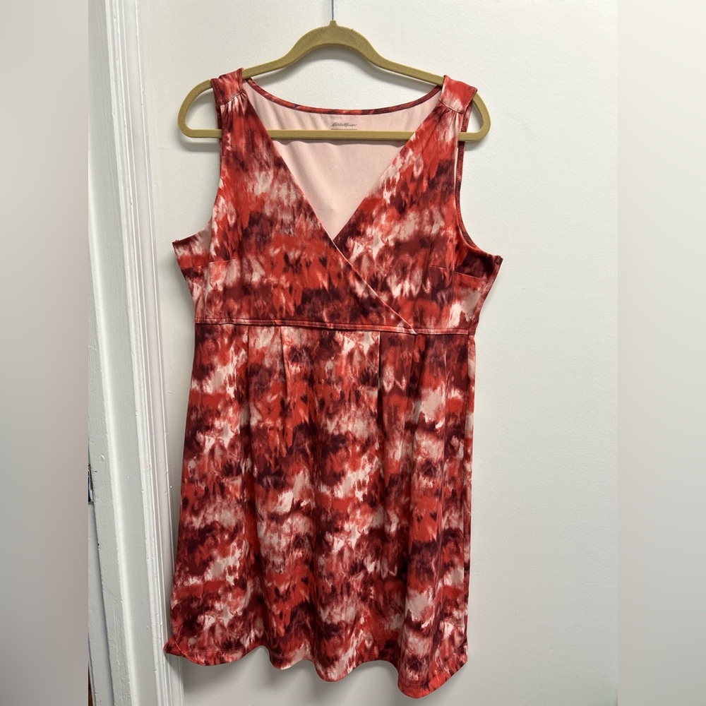 Eddie Bauer Travex Red/orange and Black Patterned Midi Dress